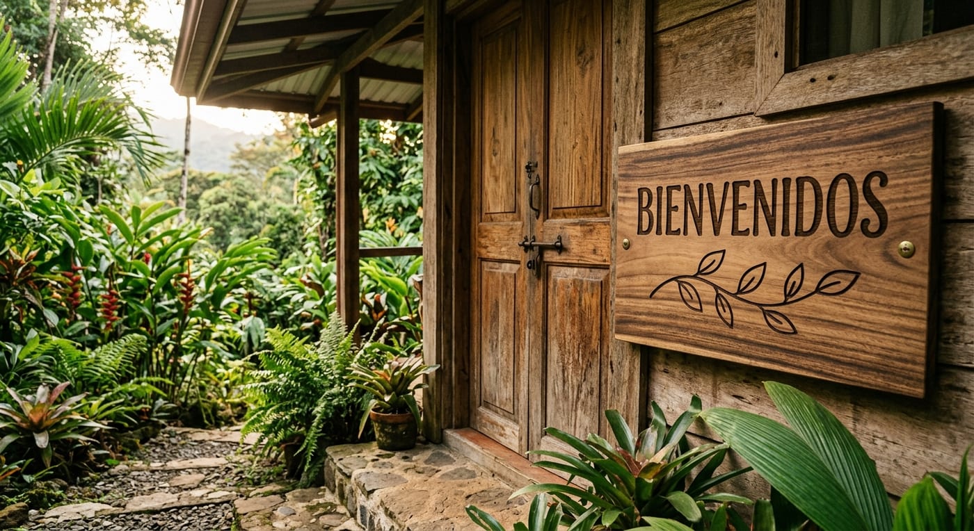 La bienvenida, en la entrada